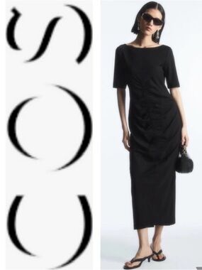 COS Black Gathered T-Shirt Midi Dress NWT Medium – Minimalist Chic